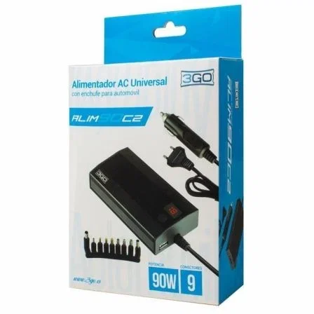 3Go Cargador de Portátil Alim90C2 90W con 9 Conectores y Adaptador para Coche 3Go Cargador de Portátil Alim90C2 90W con 9 Conectores y Adaptador para Coche